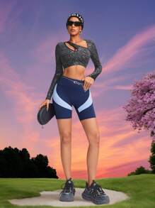 Innovista Women Activewear Color Block Sports Legging Shorts, Breathable Mesh Cut Out & High Elastic Dry Fit Sweater Gym Bottom, High Waist Tummy Control Workout Outfits ,Sculpting Shapewear, Pocket Multi-Use For Training,Fitness Pants, Edgy & Unique Stylish Tracksuit, Cycle,Bike,Running,Cardio,Strength,Weights,Pilates,Yoga,Boxing,Outdoor,Hike,Camping,Trail,Volleyball,Music Festival,Party,Pickleball,Blue,Y2K,Spring Summer Gear,Women Clothes,Easter Women Athletic Shorts Workout Sets Women Shorts Women Athletic Wear Women Athletic Wear Gym Women Sports Shorts - Blue - View 7