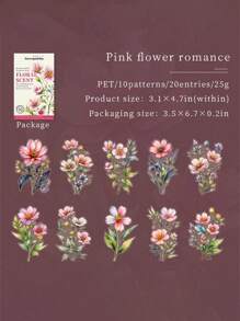 20 张/套大尺寸防水透明 PET 贴纸套装，包括水彩植物、复古花卉，用于装饰期刊、日记、剪贴簿等。 - 彩色 - 查看 2