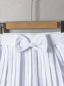 SHEIN Teens Girls' Simple Fashionable White Pleated Skirt With Bow Decor, Versatile All-Match Skirt For Everyday, Sports, School Wear In Summer