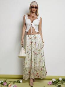 COSMINA 女士松紧腰花卉刺绣长裙 - 彩色 - 查看 1