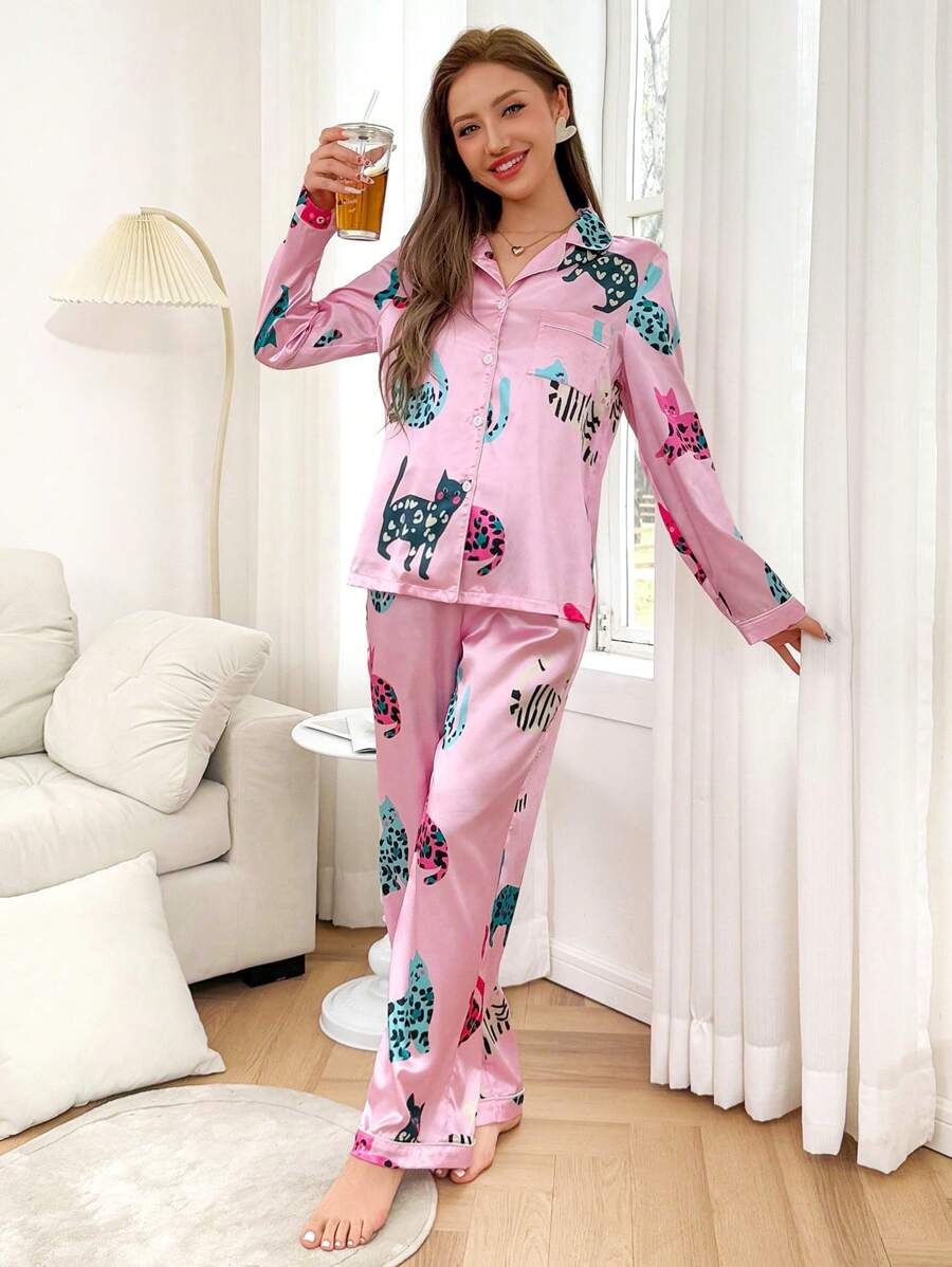 Dream Adore 2pcs/Set Women's Cute Cat Print Pajamas Set