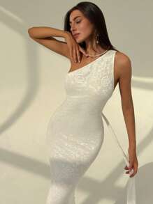 Aloruh Women White Sexy & Elegant Backless Long Dress - White - View 3