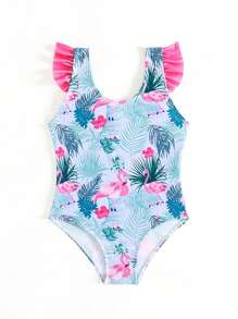 1pc Baby Girls' Simple & Fashionable One-Piece Swimsuit, Suitable For Summer - Multicolor - View 5