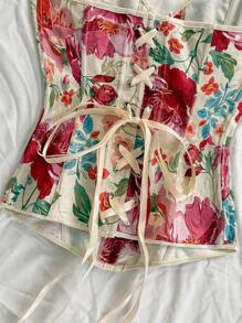 Soleia Parte superior tipo corsé de estilo retro palaciego con estampado floral jacquard de colores, con botones y lazo en la espalda, para mujer, ideal para bodas, vacaciones, salidas, festivales, cruceros, cumpleaños, etc.