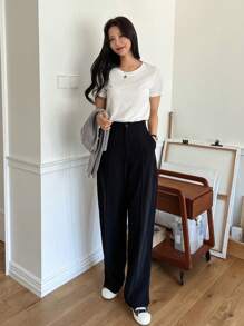 DAZY Solid Round Neck Tee - White - View 5