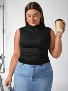 Auralis Bộ 3 áo hai dây không tay bó sát màu trơn cổ đứng cho nữ cỡ lớn - Màu xám đen - Xem 5