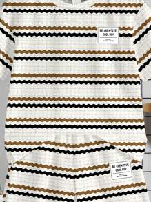 SHEIN Leap Crew 2pcs/Set Young Boy Casual Striped Pattern Round Neck Short Sleeve T-Shirt And Shorts, Suitable For Summer - Multicolor - View 4