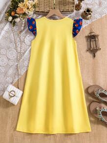 Tween Girl' Ramadan Middle East Print, Cap Sleeve Shoulder Bow Decor Dress - Multicolor - View 2