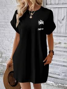 INAWLY Women's Casual Coconut Tree Print Vacation Dress