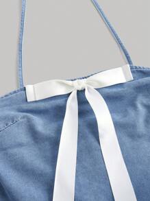 SHEIN MOD Women's Backless Bow Decor Denim Slip Dress