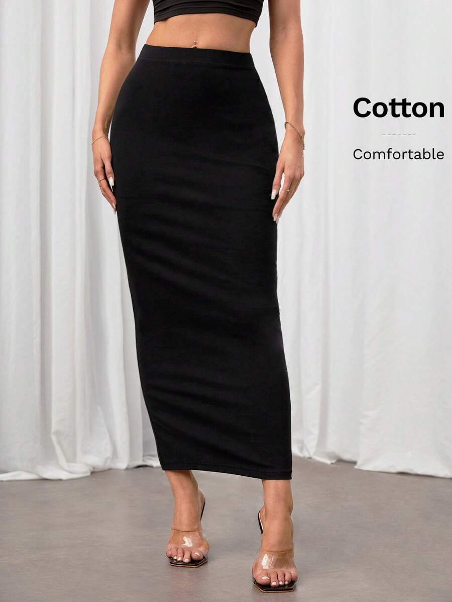 SHEIN Tall 纯色铅笔黑紧身半身裙