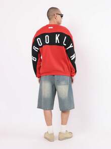SUMWON Brooklyn Retro Streetwear Sweatshirt Urban Varsity Style Letter Print Casual Pullover Sweatshirt Athletic Crewneck Fall Winter Fashion - Red - View 6