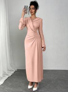 Modelyn Französischer Stil asymmetrisches Design mit geraffter Taille, plissierter Schlitzrock