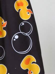 Baby Boy Swimwear Beach Shorts, Drawstring Waist Little Duck Pattern Swim Trunks - Black - View 7