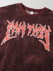 Set de 2 piezas para adolescentes varones: Top de manga corta con estampado de letra efecto tie-dye y shorts
