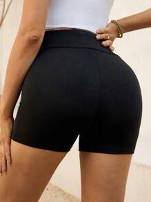 SHEIN Adjustable Waist Solid Color Maternity Leggings, Fitted Spring Women's Clothing Cycling Shorts