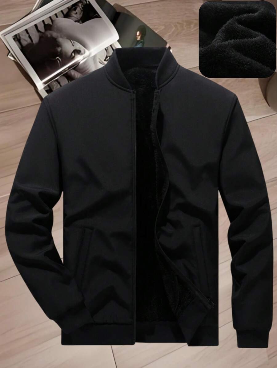 Manfinity Homme Men's Long Sleeve Casual Versatile Thermal Lined Outdoor  Jacket, Autumn/Winter, Navy Blue Jacket, Thermal Lined Jacket - Black - View 1