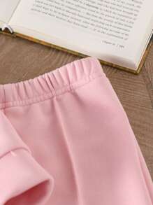 SHEIN Vintaside Kids 2pcs Baby Girls Casual Long Sleeve Top + Khaki Pants Set, Suitable For Outings Or Lounging - Pink - View 7