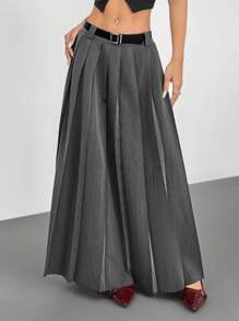 SHEIN EZwear Falda plisada de cintura baja gris de moda para ir al trabajo
