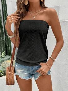 SHEIN PETITE Women's Solid Color Casual Tube Top, Minimalist & Fashion, Suitable For Summer - Black - View 1