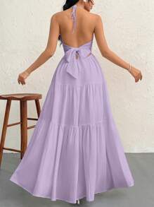Firerie Women's Chiffon Halter Backless Dress With Tie Back, Suitable For Holiday, Wedding, Ceremony - Violet Purple - View 2