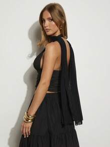 COSMINA Women's Solid Deep V Sexy Cropped Fitted Fashion Tank Top, Elegant Occasion Wear - Black - View 2