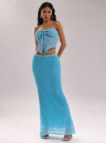 SHEIN BAE Women's Vacation Style Solid Color Low Waist Extra-Long Knit Skirt Crochet Summer Outfits For Women Vacation Outfits Woman Spring Outfits For Women Beach Outfits For Woman Western Wear Women Vacation Outfits Women Cover Ups For Swimwear Long Skirt