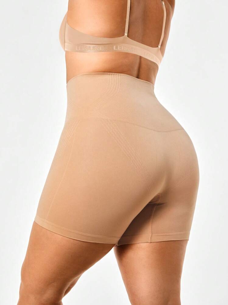 SHAPORA 2 件大码女式纯色塑身短裤 - 杏色 - 查看 9