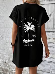 INAWLY Women's Casual Coconut Tree Print Vacation Dress