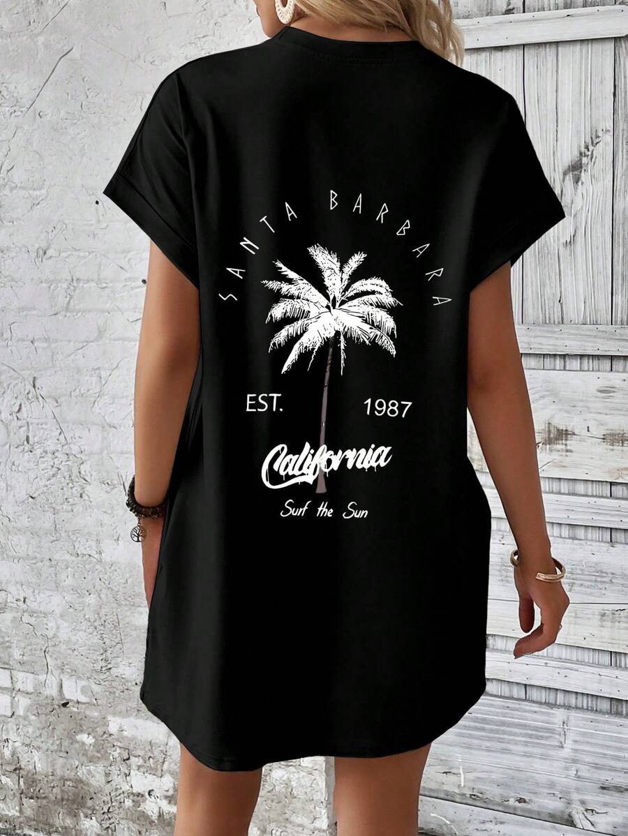 INAWLY Women's Casual Coconut Tree Print Vacation Dress