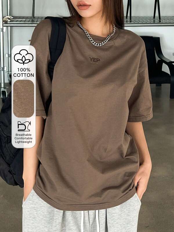 DAZY Camiseta oversize con gráfico de letra y hombros caídos