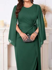 SHEIN Clasi Plus Size Elegant Party Solid Color Twist Cape Sleeve Dress