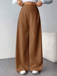 Firerie Women Minimalist Casual & Chic High Waist Textured Wide Leg Pants, Suitable For Commuting And Back To School Fashion Summer Spring For Women
