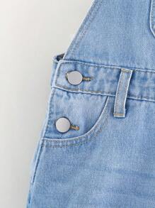 TEEN GIRL Casual Daily Simple Urban Street Light Wash Adjustable Straps Denim Overall Shorts, With Basic 6 Pockets, Ripped Destroy Raw Hem Details. Girls Must Have Daily Fashion Item - Light Wash - View 4