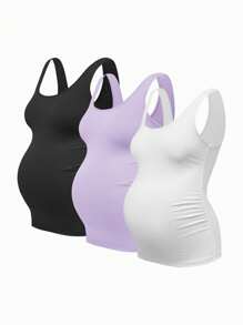 SHEIN Maternity Sleeveless Round Neck Tight Fit Tank Top In Multiple Colors, City Casual Style For Summer - Mauve Purple - View 13