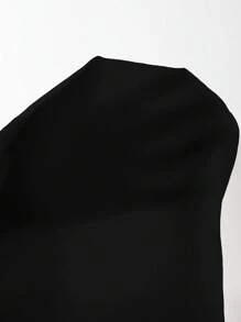 Elenzga 立领无袖腰部收褶燕尾不对称下摆优雅工作衬衫，春夏 - 黑色 - 查看 8