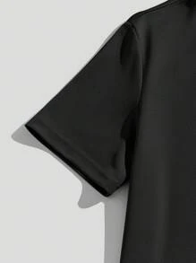 Manfinity Homme 男士字母印花圆领短袖休闲T恤和短裤套装 - 黑色 - 查看 6