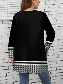 SHEIN LUNE Plus Size Women Casual Minimalist Geometric Print Lightweight Jacket