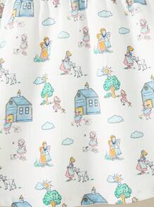 SHEIN Girls' Summer New Arrival Print Bow Solid Color Collar Back Opening Loose Casual Cute Blouse