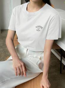 DAZY Letter Graphic Round Neck Tee - White - View 5