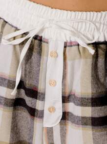 Aralina Pantalones cortos de franela con botones, volantes en el dobladillo y contraste