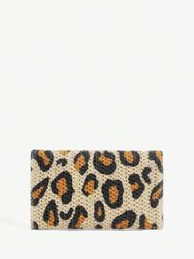 SHEIN SXY Ladies, Women Leopard Print Clutchs, Straw Bag, Envelope Bag, Fashionable, Elegant, Simple, Personalized, Versatile, For Beach, Vacation, Holiday, Summer, Seaside