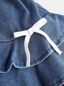 SHEIN Girlism Tween Girls Y2K Fashionable Stonewashed Snug Fit Dress With Layer And Bowknot Detailed - Medium Wash - View 3