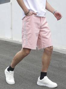 Manfinity Homme Casual broderade rosa jeansshorts för män - Rosa - Visa 8