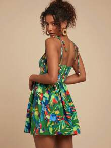 Travachic 编织热带印花修身细肩带女式迷你连衣裙