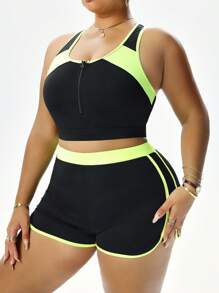 Easithlete 时尚女士大码健身瑜伽运动套装 - 黑色 - 查看 5