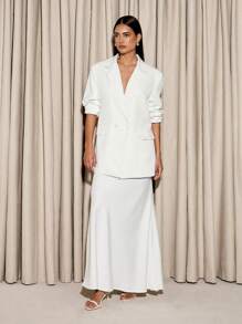 AiiRZ Áo khoác vest công sở cỡ lớn chuyên nghiệp hai hàng khuy Áo khoác vest công sở lịch sự trang trọng Ve áo điều hành Bộ sưu tập công ty - trắng - Xem 3