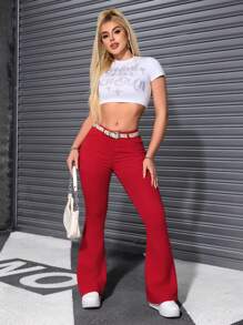 SHEIN Frenchy Casual Solid Color Slim-Fit Flared Leg Jeans