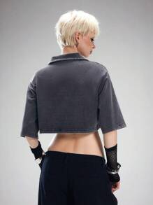 Coolane 女士夏季街头风格演唱会外出短款 Polo 衫 - 黑色 - 查看 2