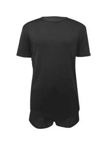 Manfinity Dauomo Men's Solid Zipper Henley Neck Short Sleeve T-Shirt And Drawstring Waist Shorts Set, Casual Outfit - Black - View 3